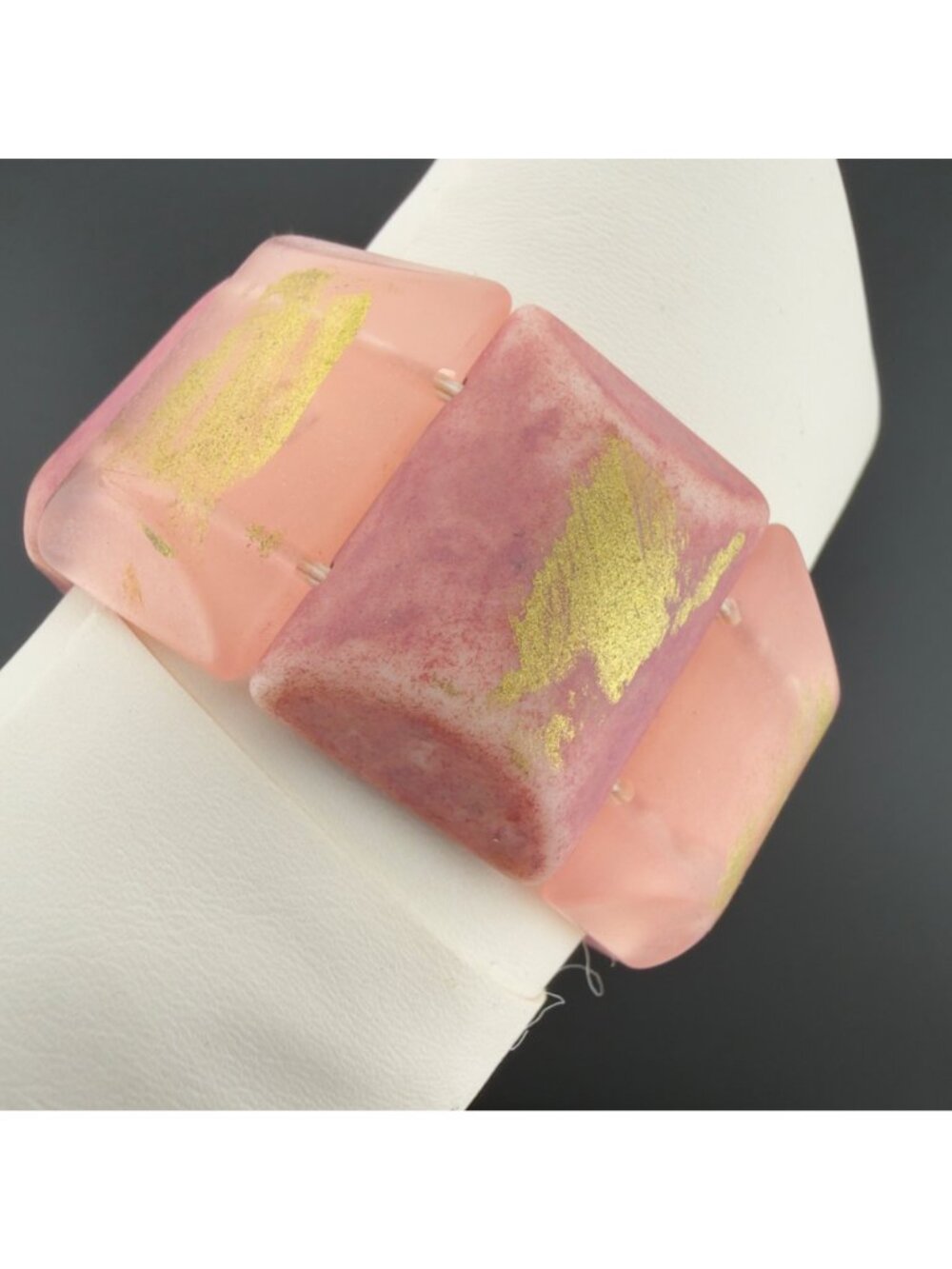 Pink Acrylic Stretch Bracelet Wide Panel Statement Pastel Modernist 7"